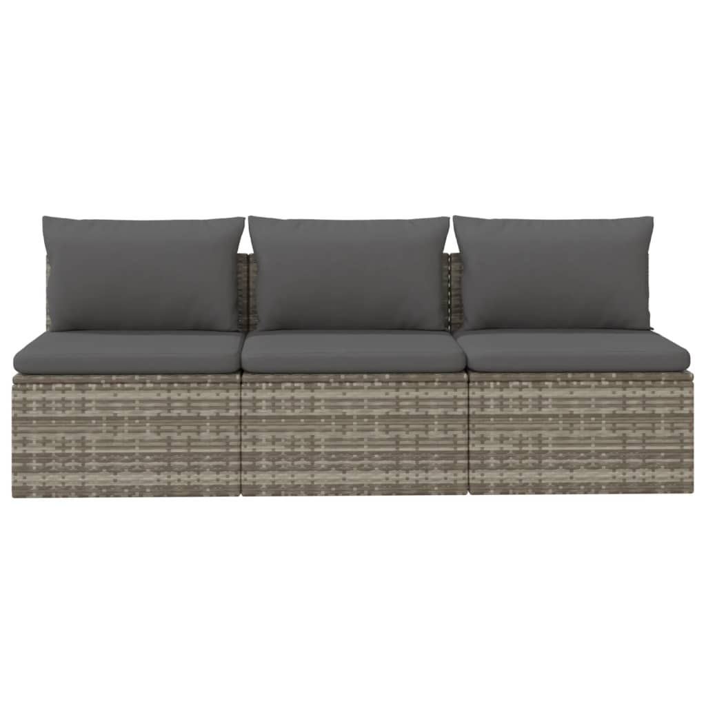 vidaXL 3-Seater Patio Sofa with Cushions Gray Poly Rattan