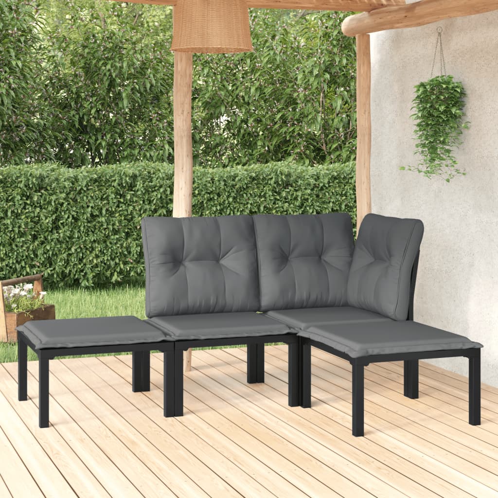 vidaXL 4 Piece Patio Lounge Set Black and Gray Poly Rattan