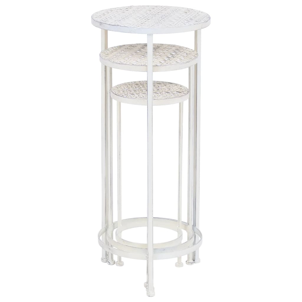 vidaXL Plant Stand Set 3 Pieces Vintage Style Metal Antique White