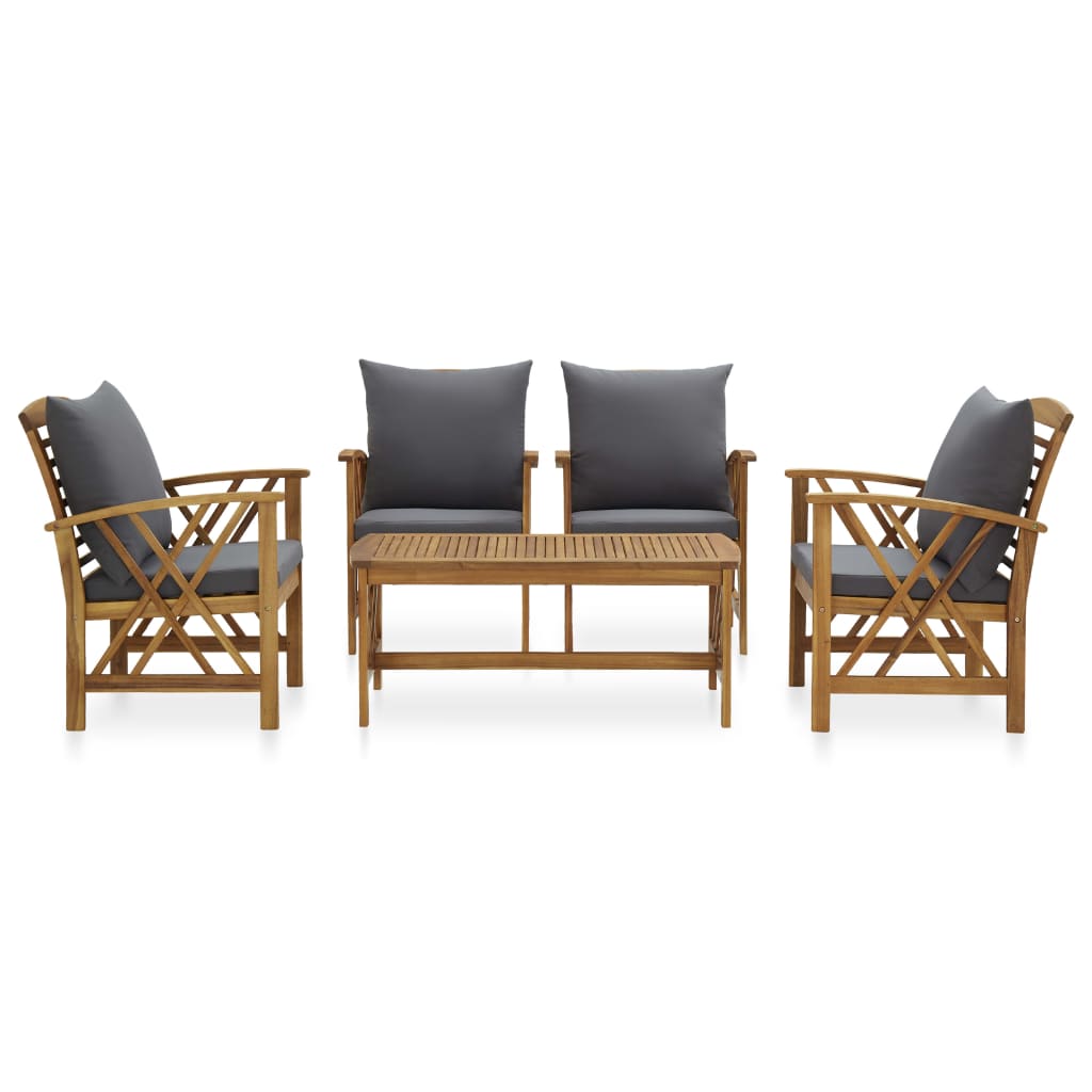 vidaXL 5 Piece Patio Lounge Set with Cushions Solid Acacia Wood