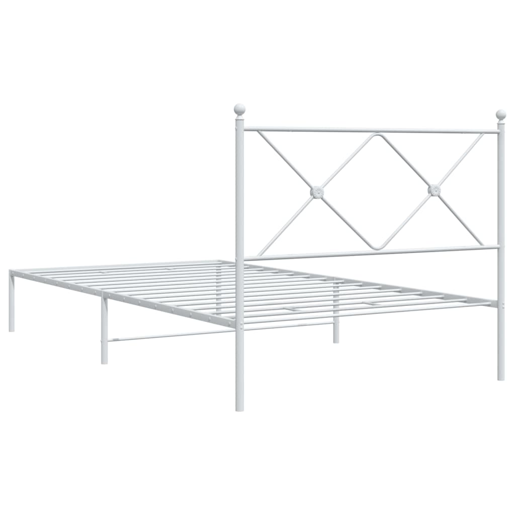 vidaXL Metal Bed Frame without Mattress with Headboard White 39.4"x78.7"