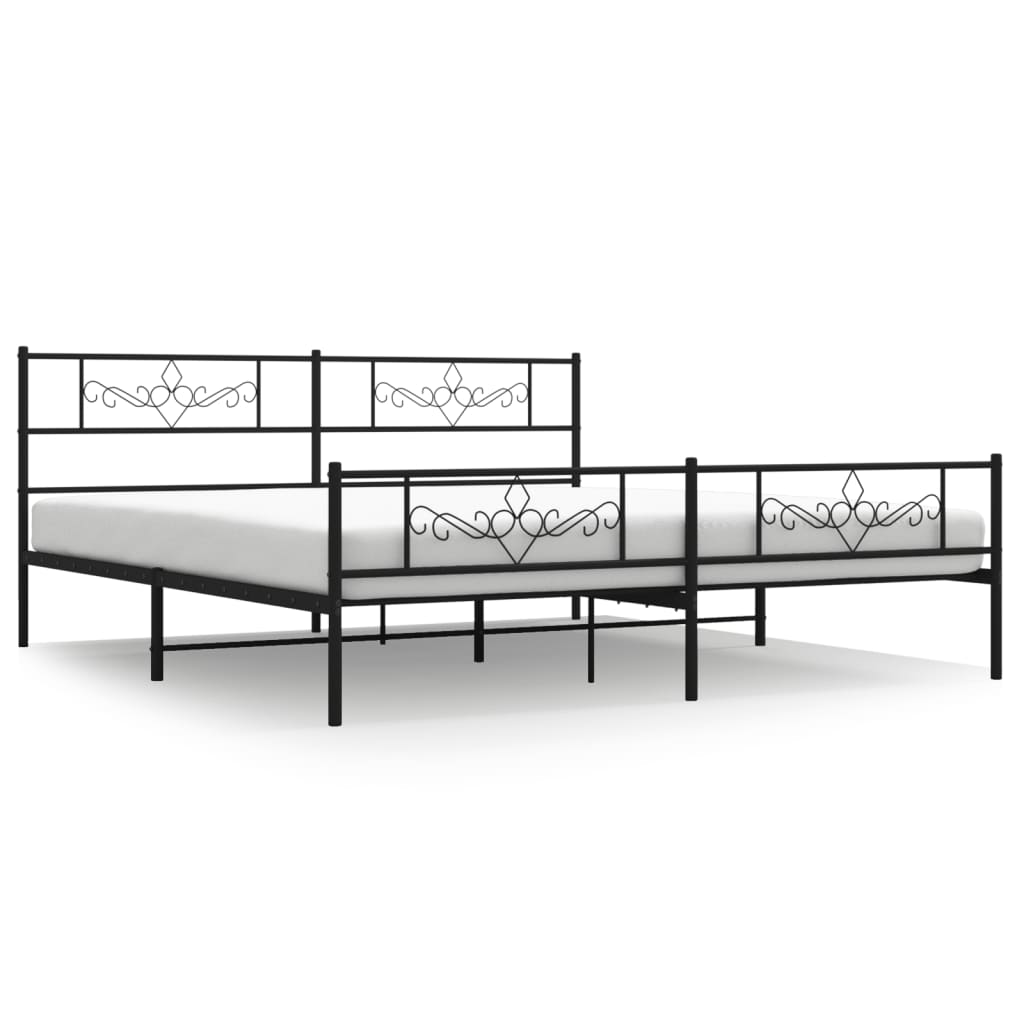 vidaXL Metal Bed Frame with Headboard and Footboard Black 76"x79.9" King