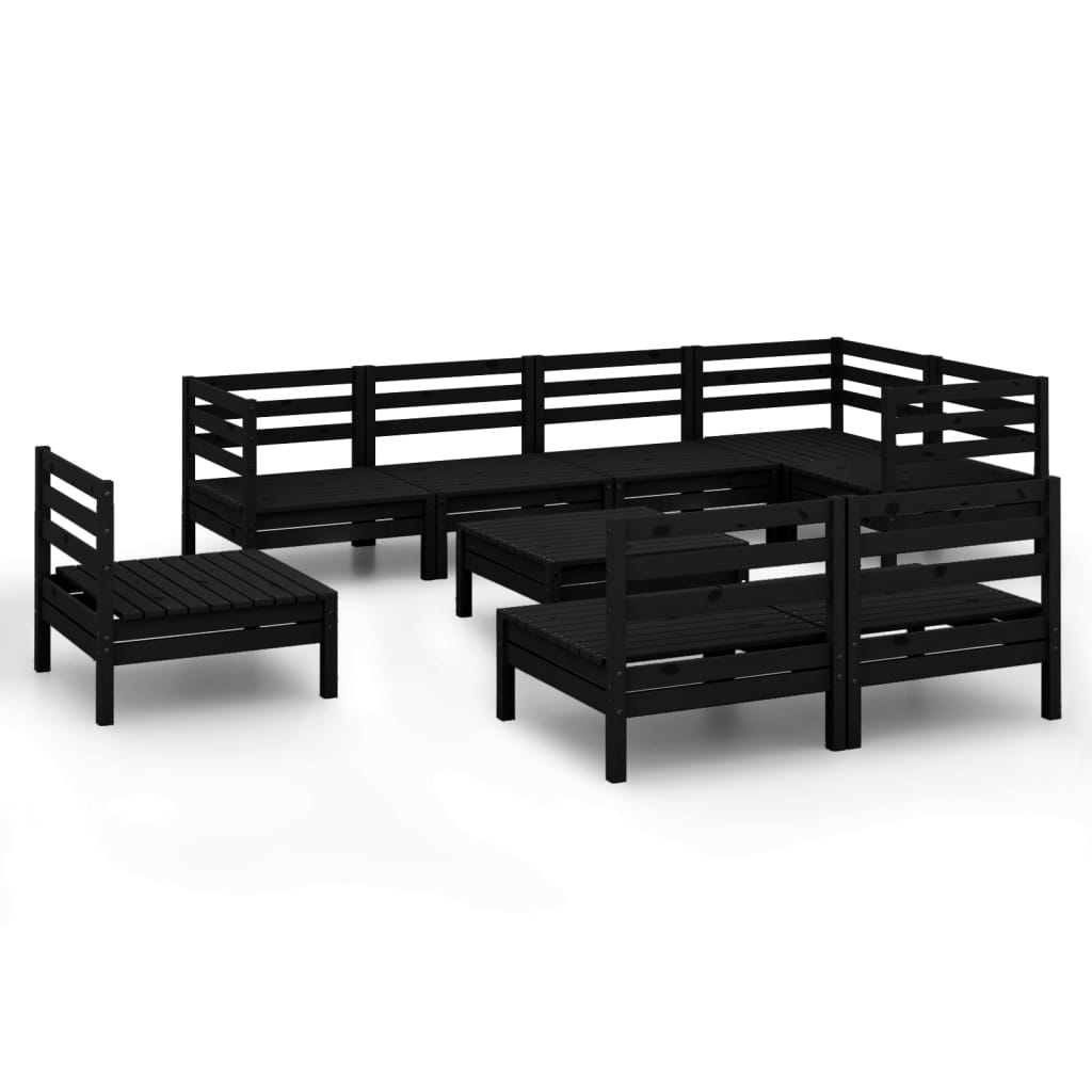 vidaXL 9 Piece Patio Lounge Set Solid Pinewood Black