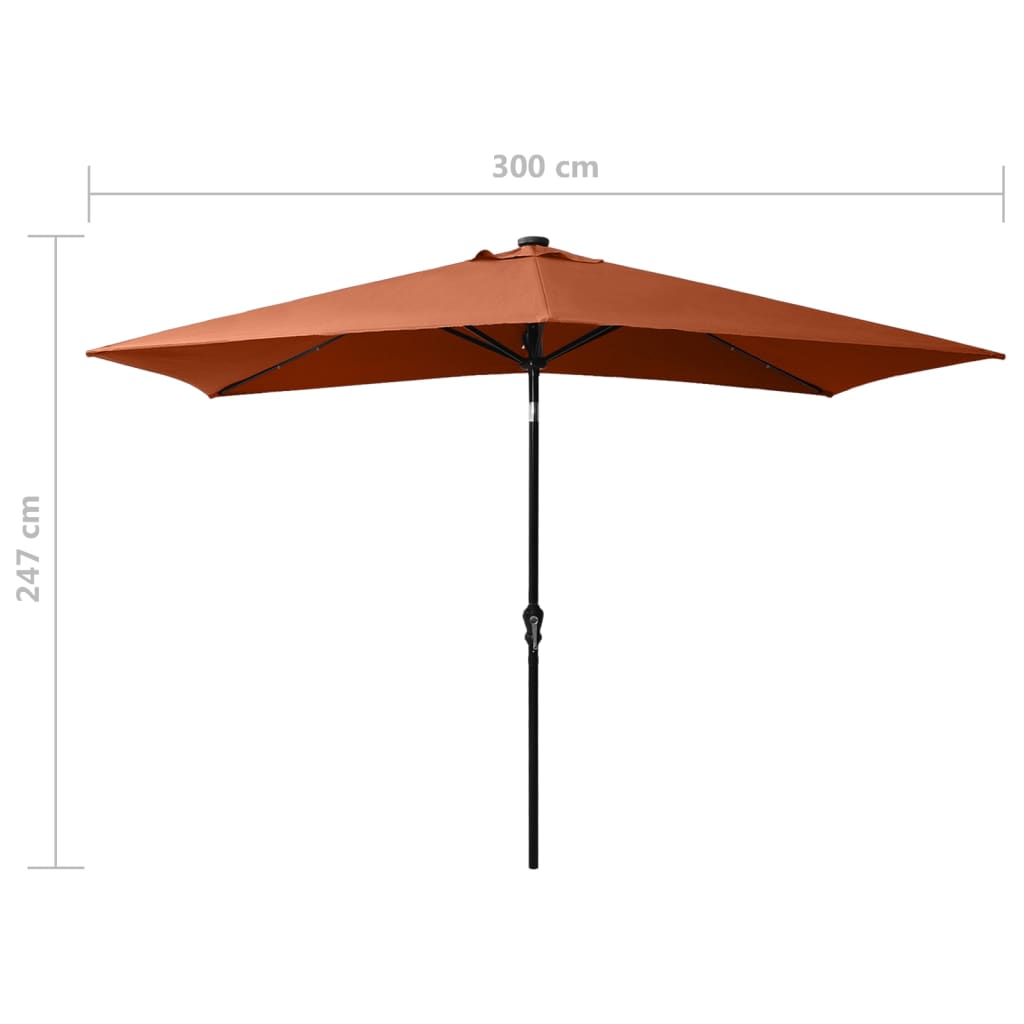 vidaXL Garden Parasol with LEDs and Steel Pole Terracotta 6.6'x9.8'