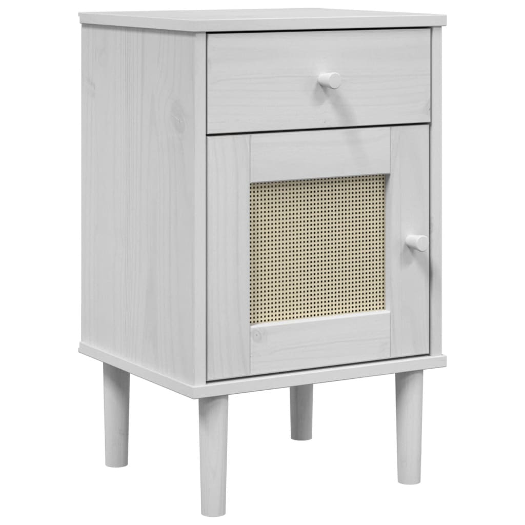 vidaXL Bedside Cabinet SENJA Rattan Look White 15.7"x13.8"x25.6" Solid Wood Pine