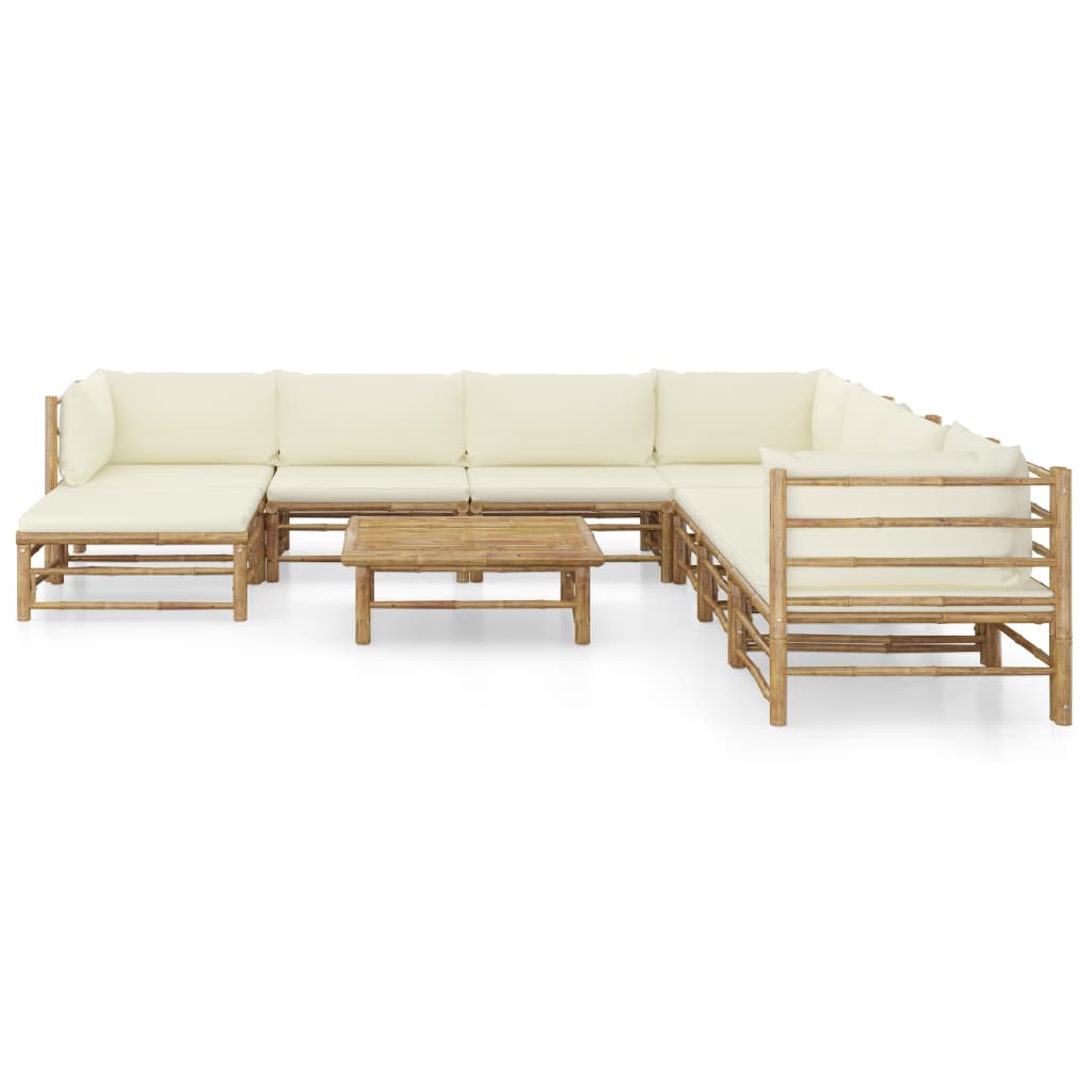 vidaXL 9 Piece Patio Lounge Set with Cream White Cushions Bamboo