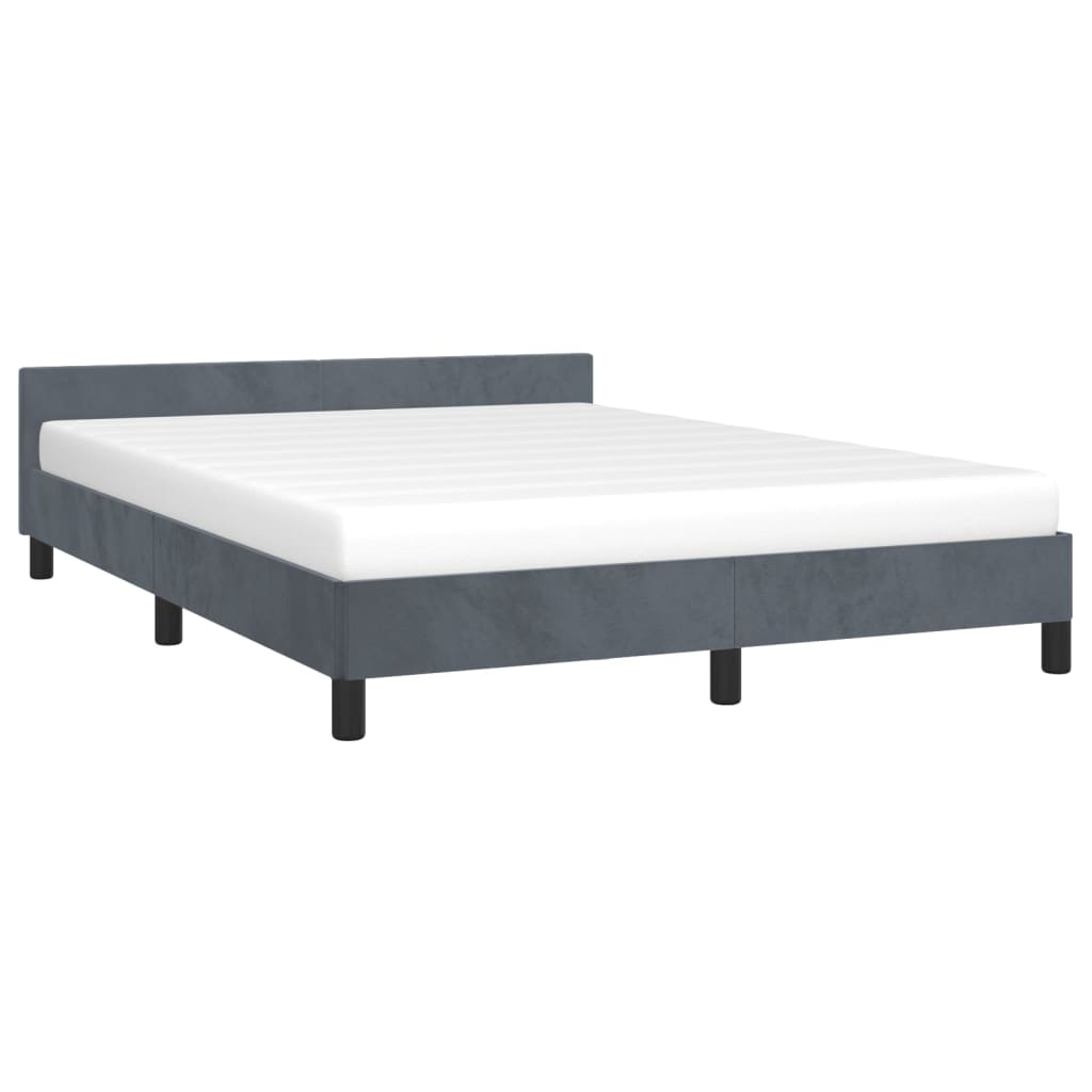 vidaXL Bed Frame with Headboard Dark Gray 53.9"x74.8" Full Velvet