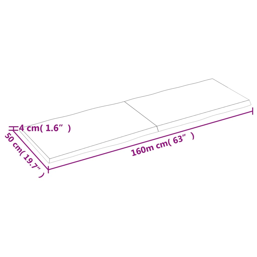 vidaXL Table Top Light Brown 63"x19.7"x(0.8"-1.6") Treated Solid Wood Live Edge