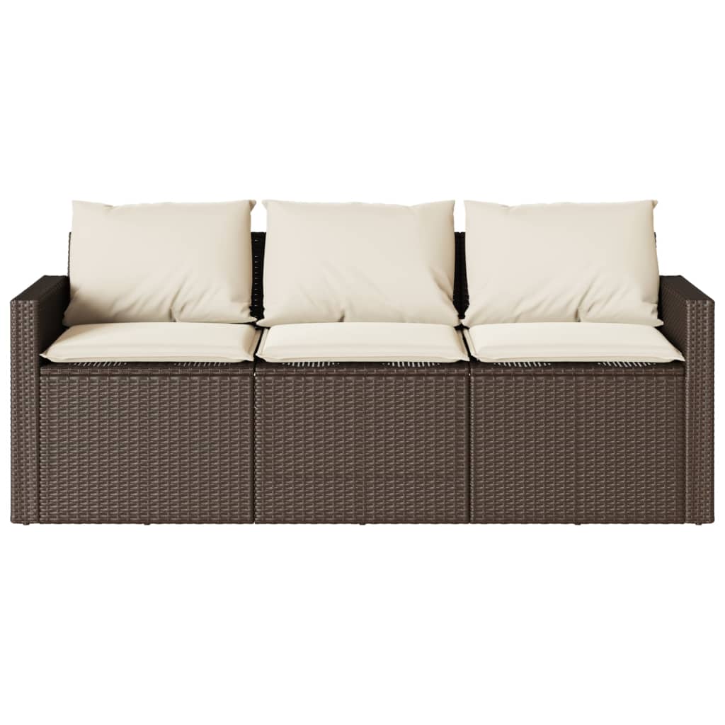 vidaXL Patio Sofa with Cushions 3-Seater Brown Poly Rattan