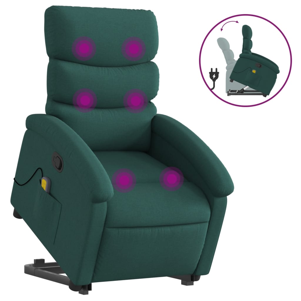 vidaXL Stand up Massage Recliner Chair Dark Green Fabric