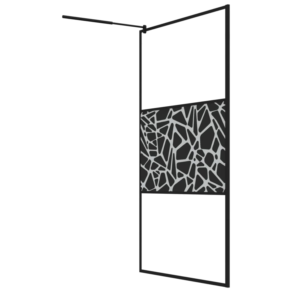 vidaXL Walk-in Shower Wall 45.3"x76.8" ESG Glass with Stone Design Black