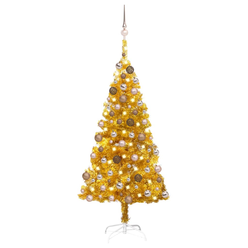 vidaXL Artificial Pre-lit Christmas Tree with Ball Set Gold 59.1" PET