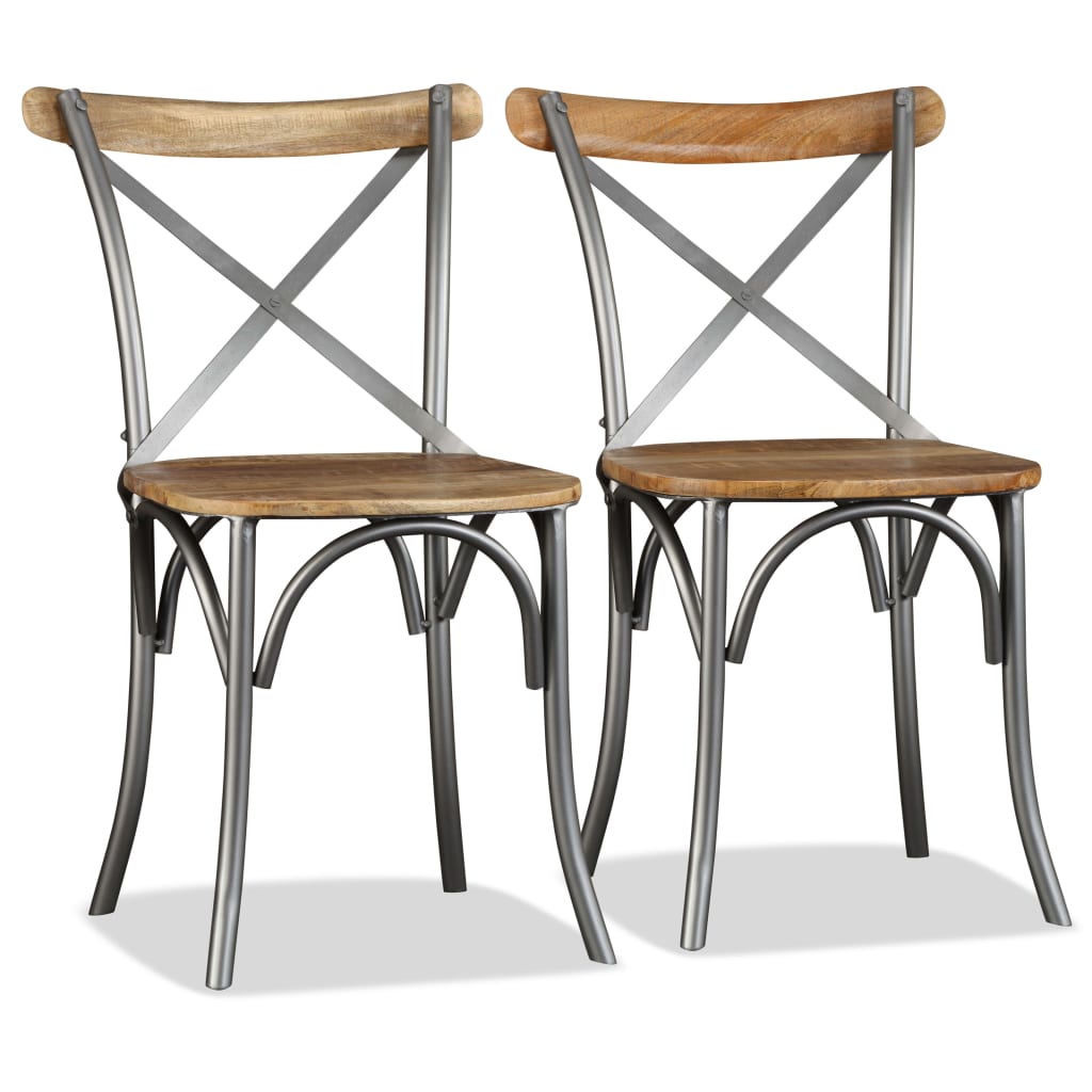 vidaXL Dining Chairs 4 pcs Solid Mango Wood and Steel Cross Back