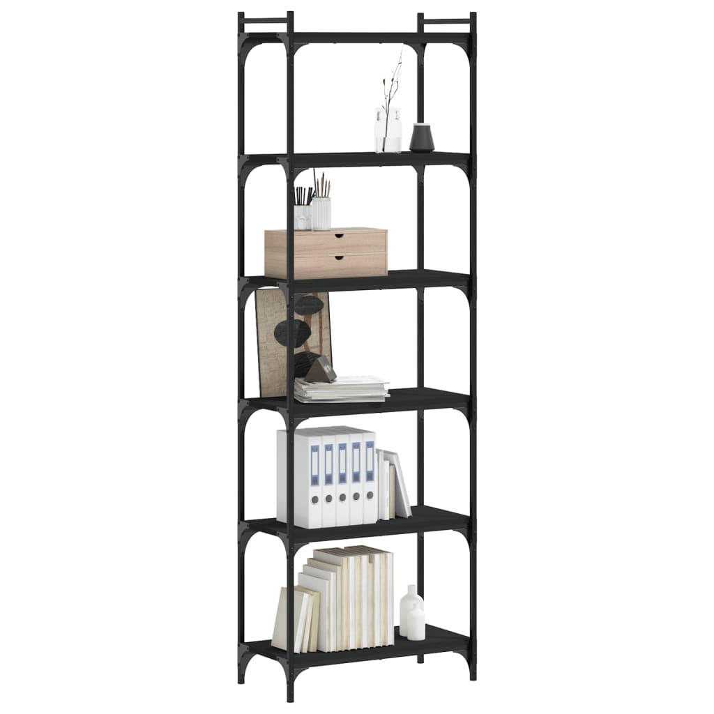 vidaXL Bookcase 6-Tier Black 23.6"x11.8"x74" Engineered Wood