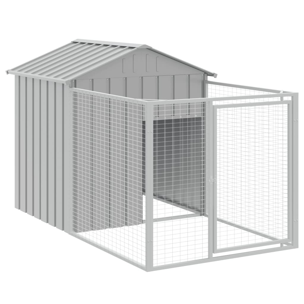 vidaXL Dog House with Run Light Gray 46.1"x79.1"x48.4" Galvanized Steel