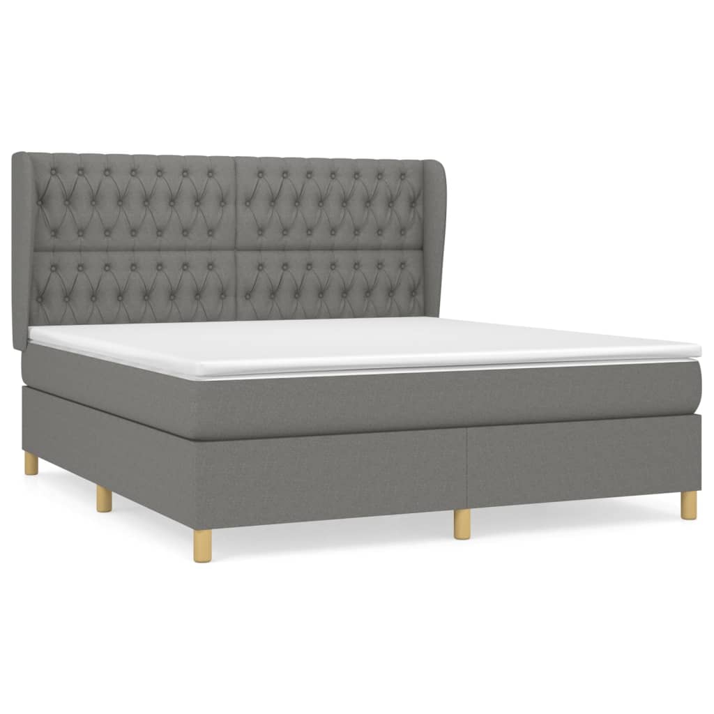 vidaXL Box Spring Bed with Mattress Dark Gray King Fabric