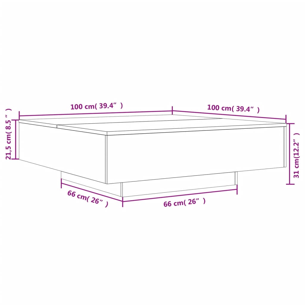 vidaXL Coffee Table with LED Lights White 39.4"x39.4"x12.2"