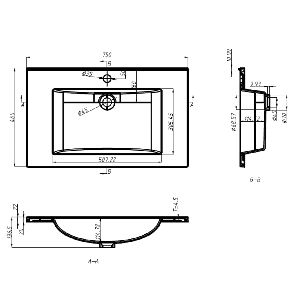 vidaXL Built-in Wash Basin 29.5"x18.1"x5.1" SMC White