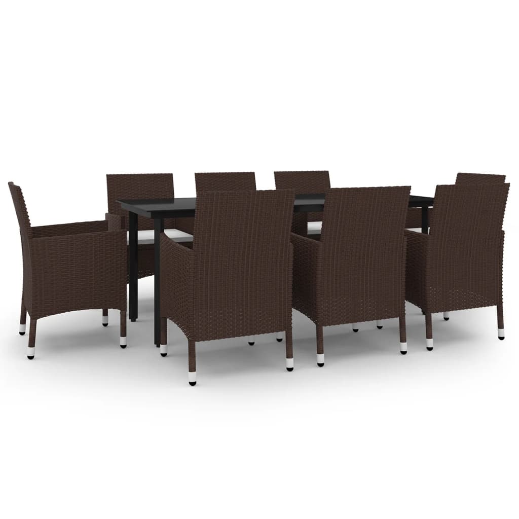 vidaXL 9 Piece Patio Dining Set with Cushions Poly Rattan and Glass