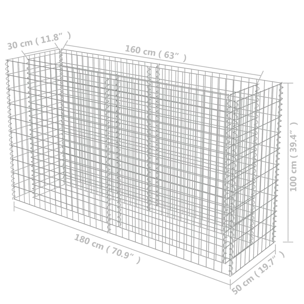 vidaXL Gabion Raised Bed Galvanized Steel 70.9"x19.7"x39.4"