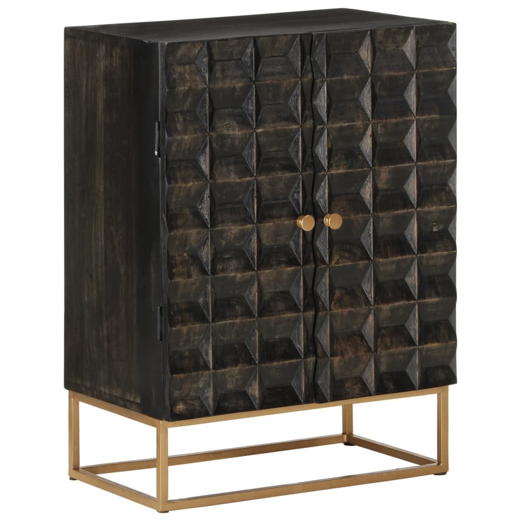 vidaXL Sideboard Black 21.7"x13.4"x29.5" Solid Wood Mango and Iron