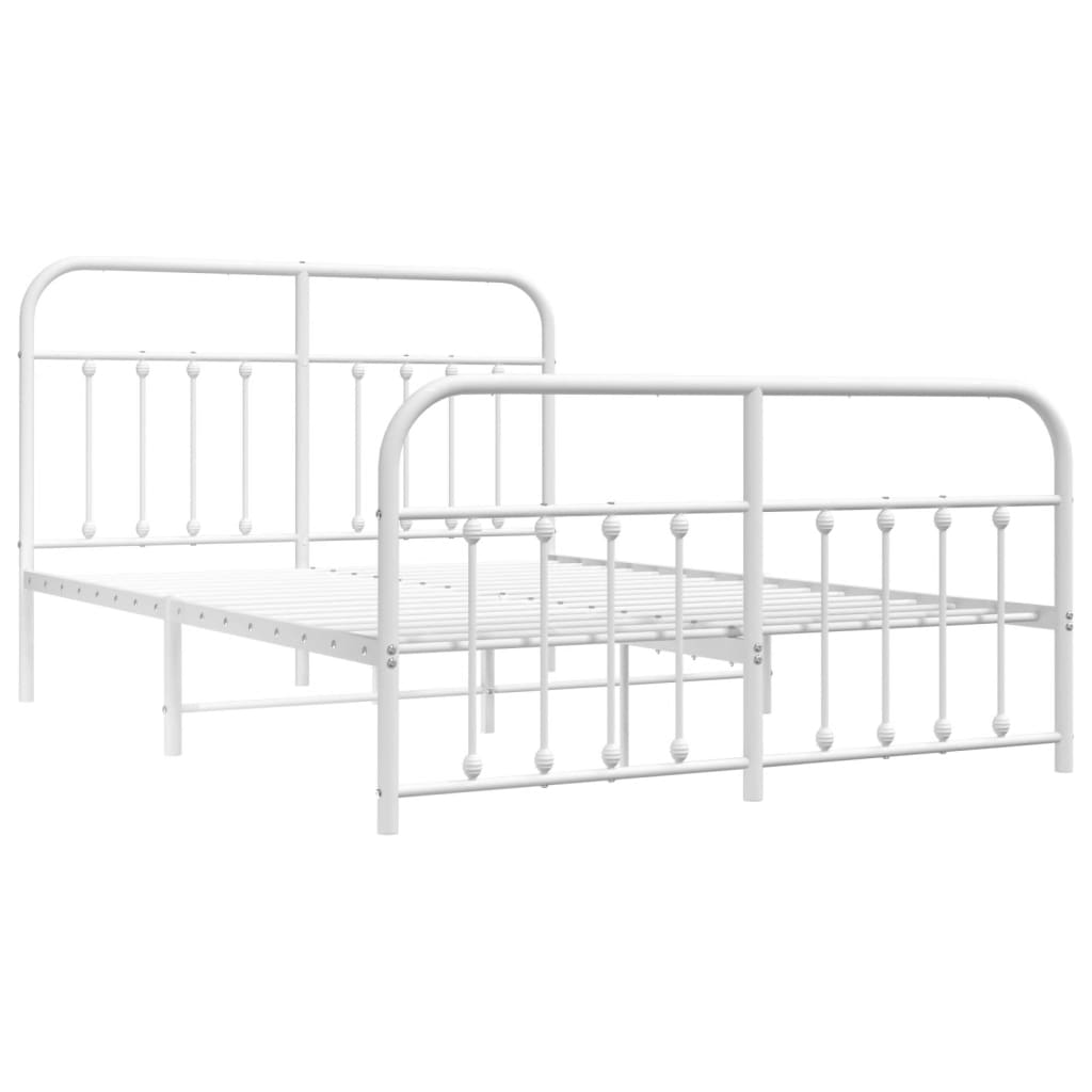 vidaXL Metal Bed Frame without Mattress with Footboard White 53.1"x74.8"