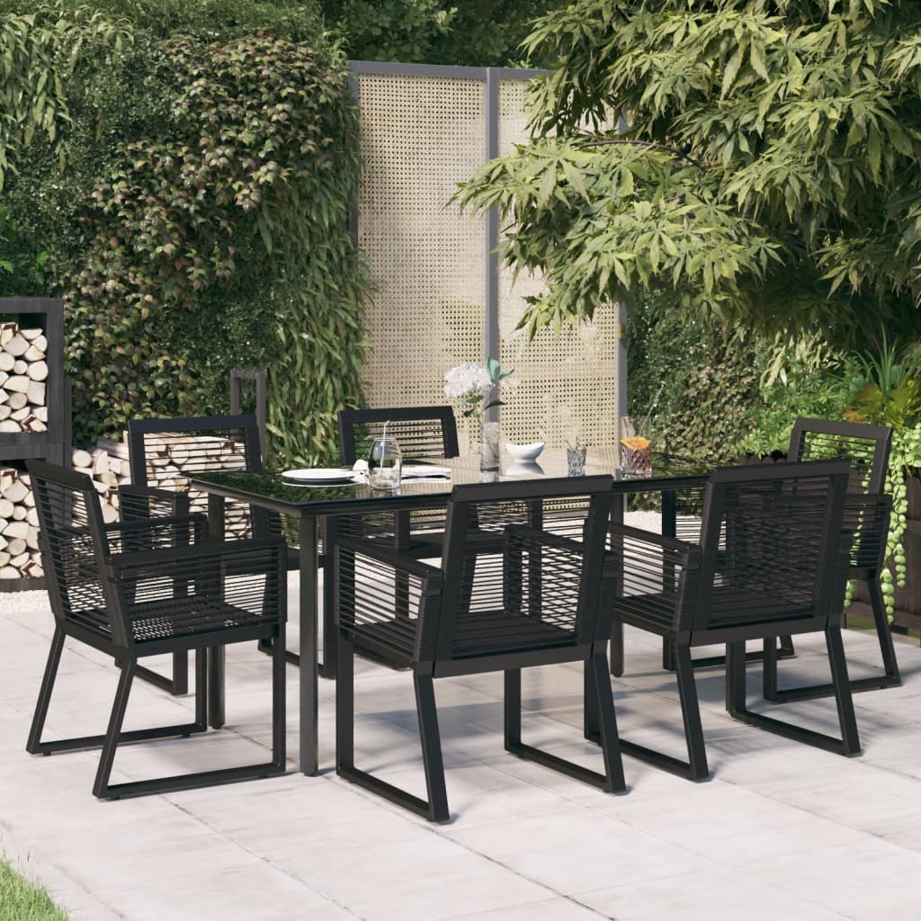 vidaXL 7 Piece Patio Dining Set Black PVC Rattan