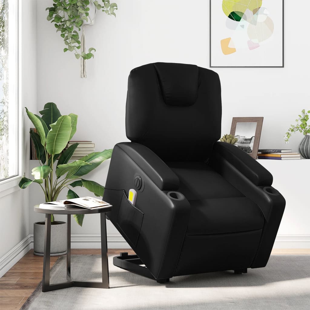 vidaXL Electric Stand up Massage Recliner Chair Black Faux Leather