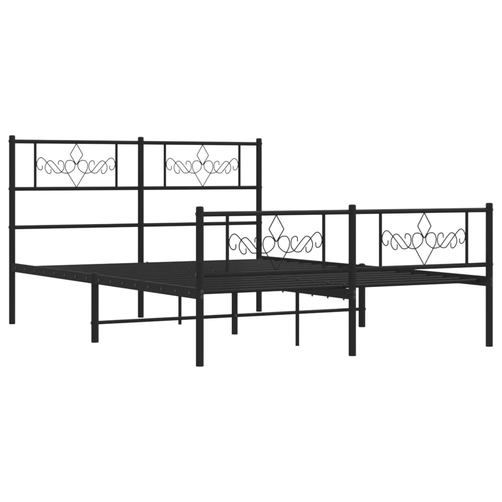 vidaXL Metal Bed Frame with Headboard and Footboard Black 59.1"x78.7"