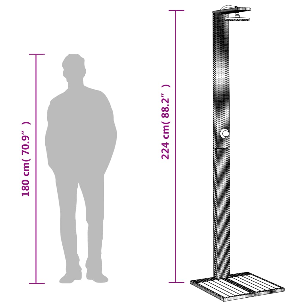 vidaXL Outdoor Shower Gray 19.7"x21.7"x88.2" Poly Rattan and Acacia Wood