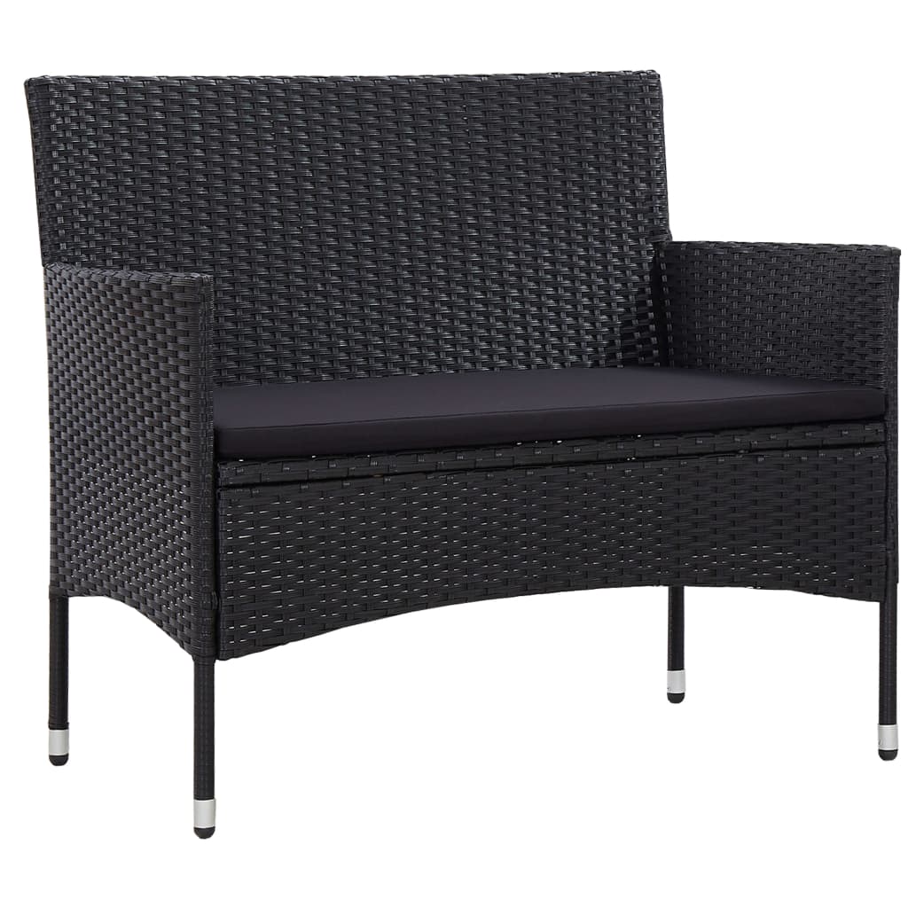 vidaXL 4 Piece Patio Lounge Set with Cushions Poly Rattan Black