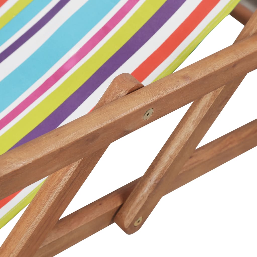 vidaXL Folding Beach Chair Fabric and Wooden Frame Multicolor