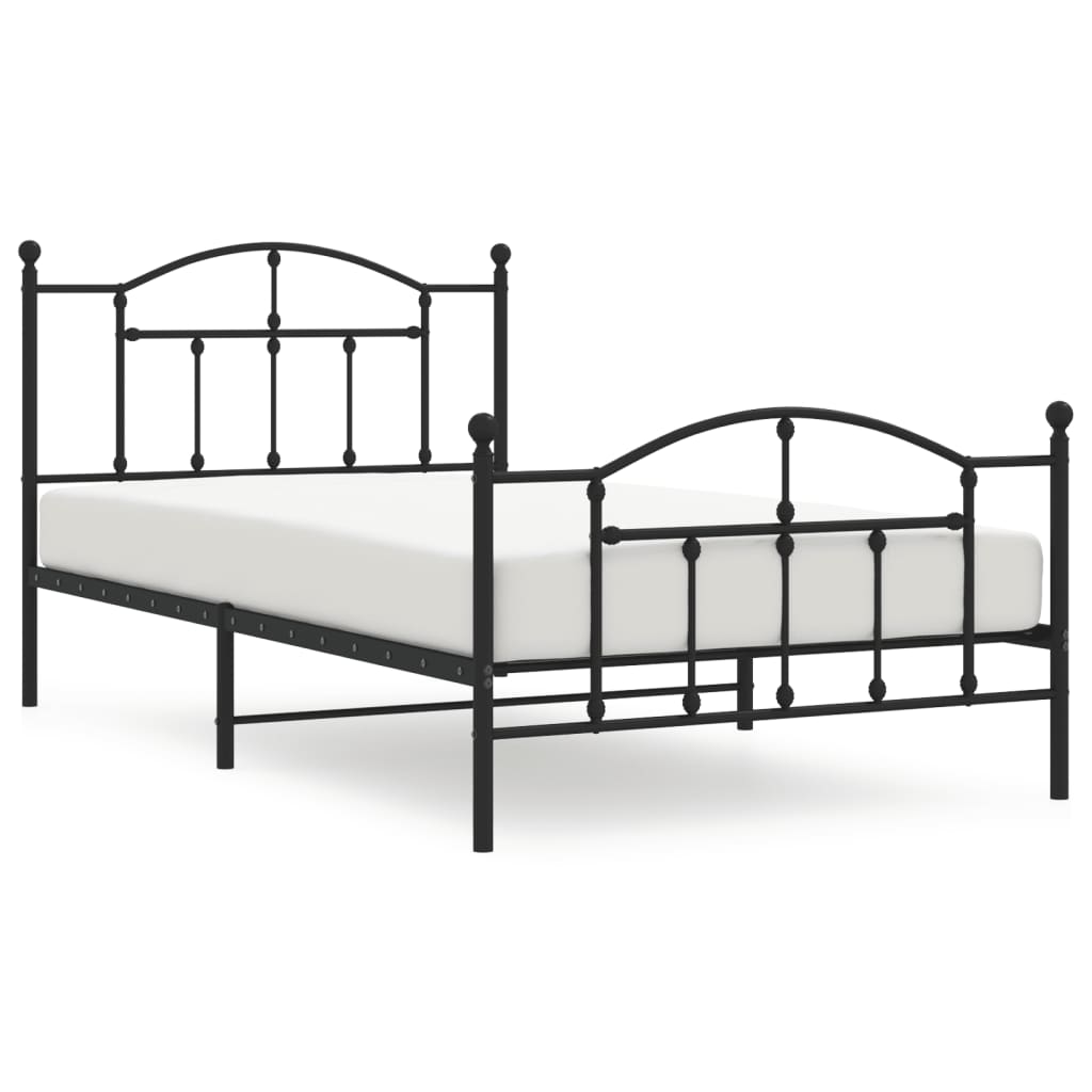 vidaXL Metal Bed Frame without Mattress with Footboard Black 39.4"x78.7"