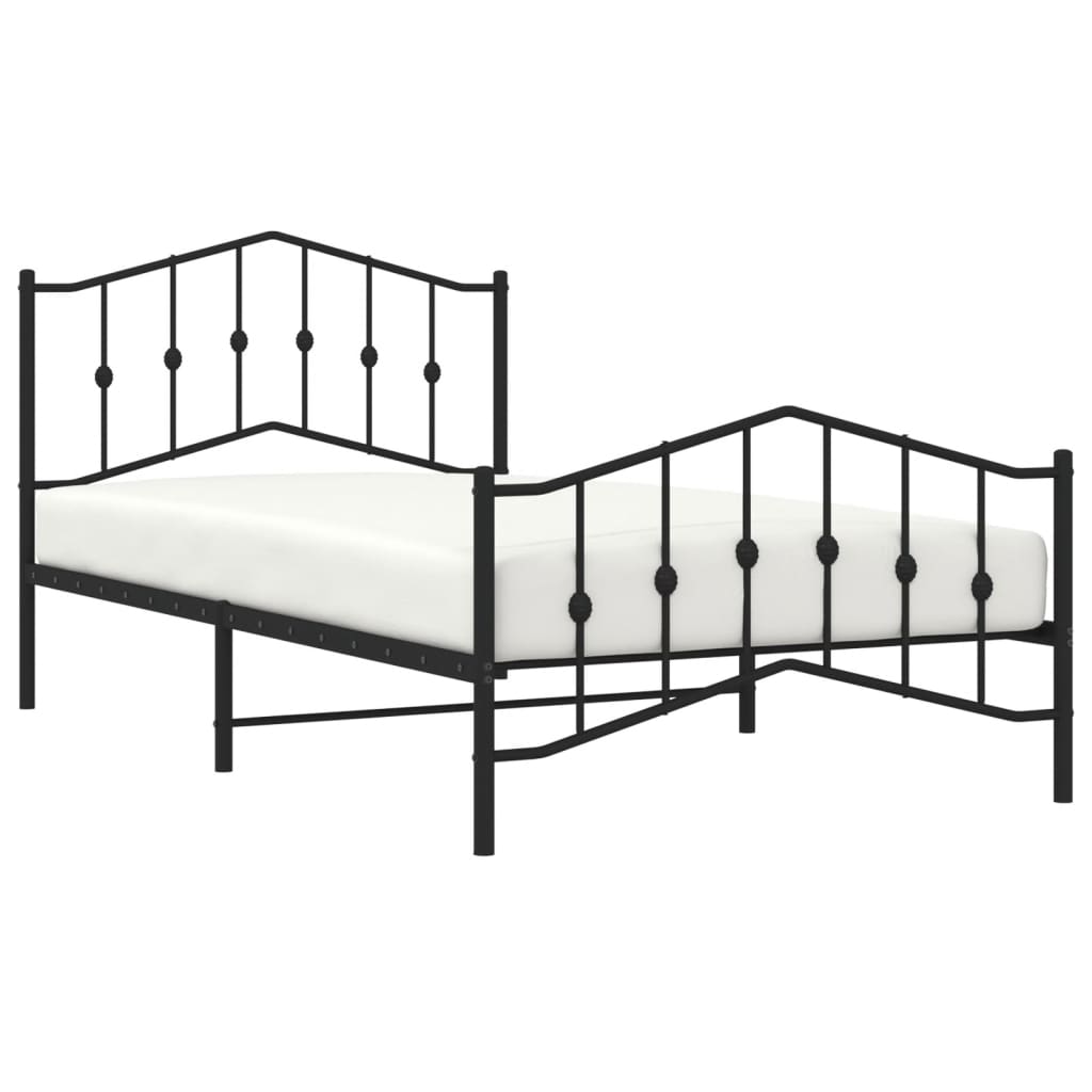 vidaXL Metal Bed Frame with Headboard and Footboard Black 39.4"x78.7"