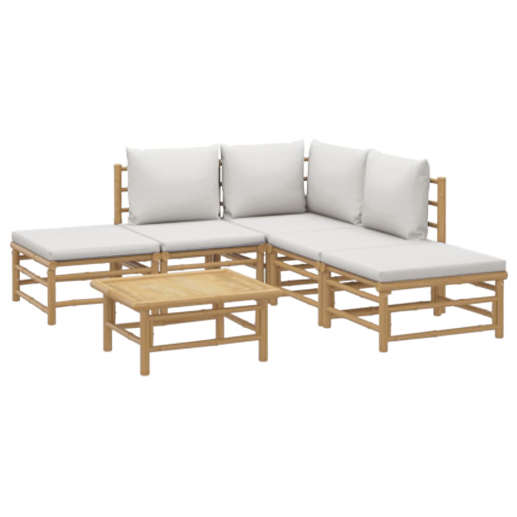 vidaXL 6 Piece Patio Lounge Set with Light Gray Cushions Bamboo