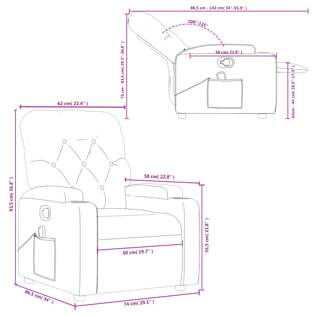 vidaXL Massage Recliner Chair Light Gray Fabric