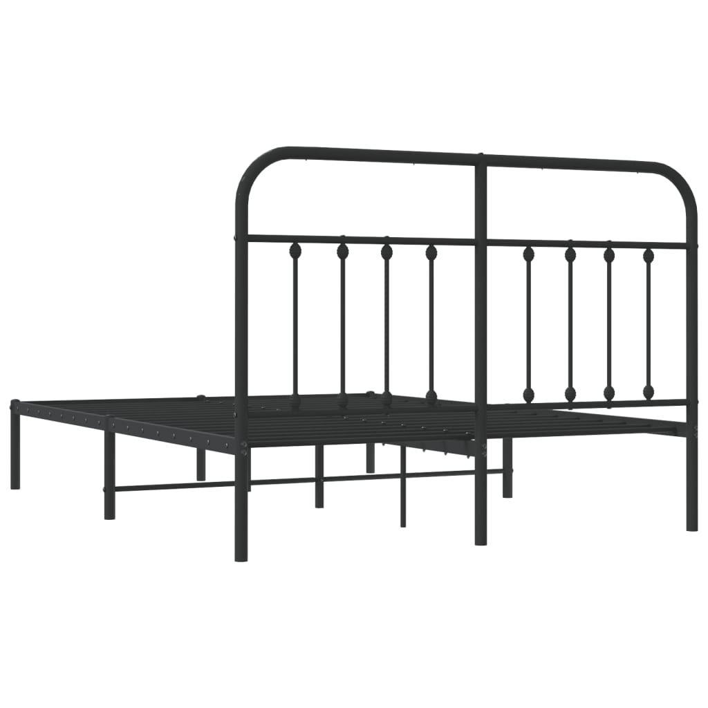 vidaXL Metal Bed Frame without Mattress with Headboard Black 53.1"x74.8"