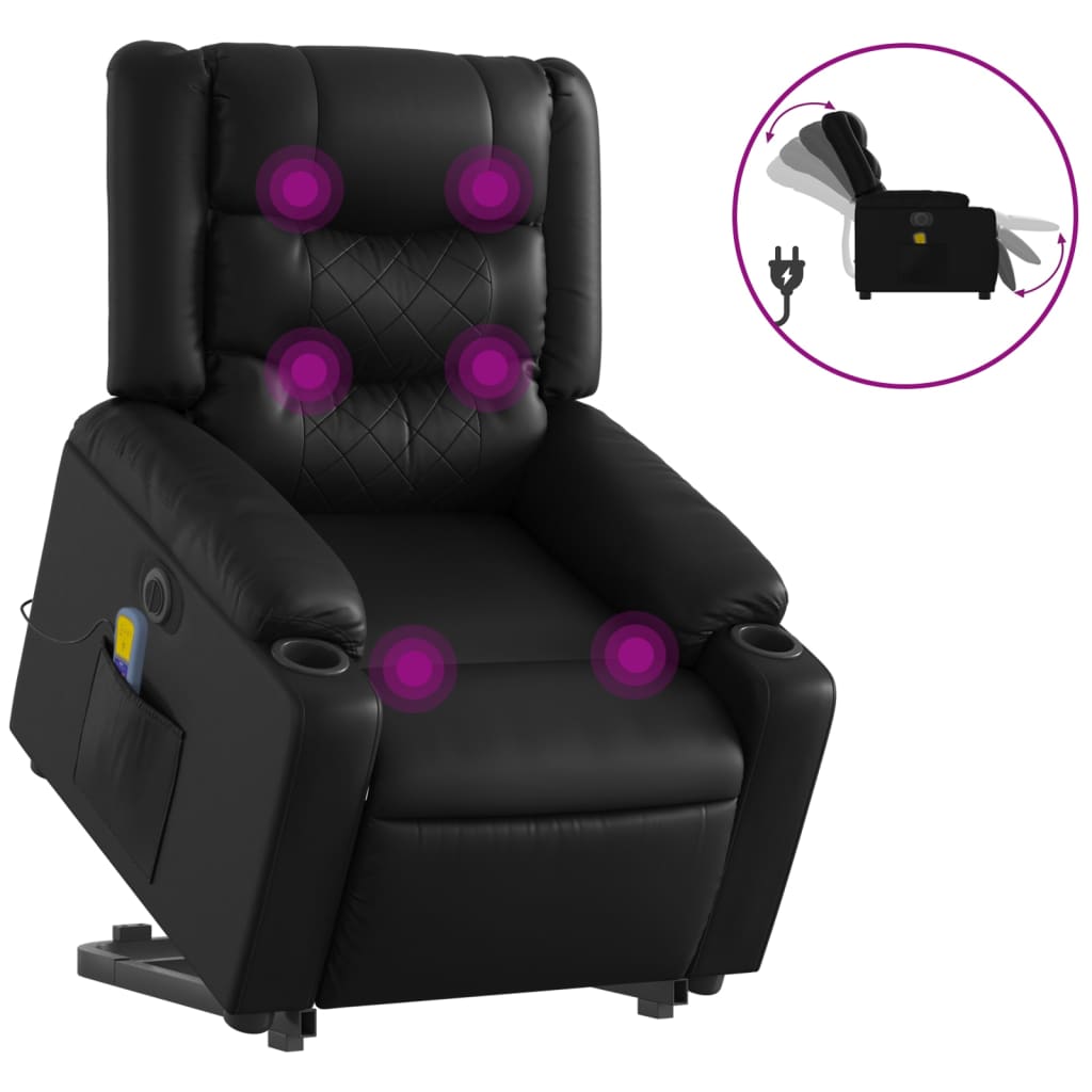 vidaXL Electric Stand up Massage Recliner Chair Black Faux Leather