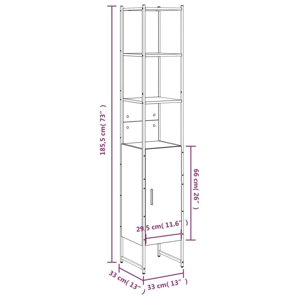 vidaXL Bathroom Cabinet Black 13"x13"x73" Engineered Wood