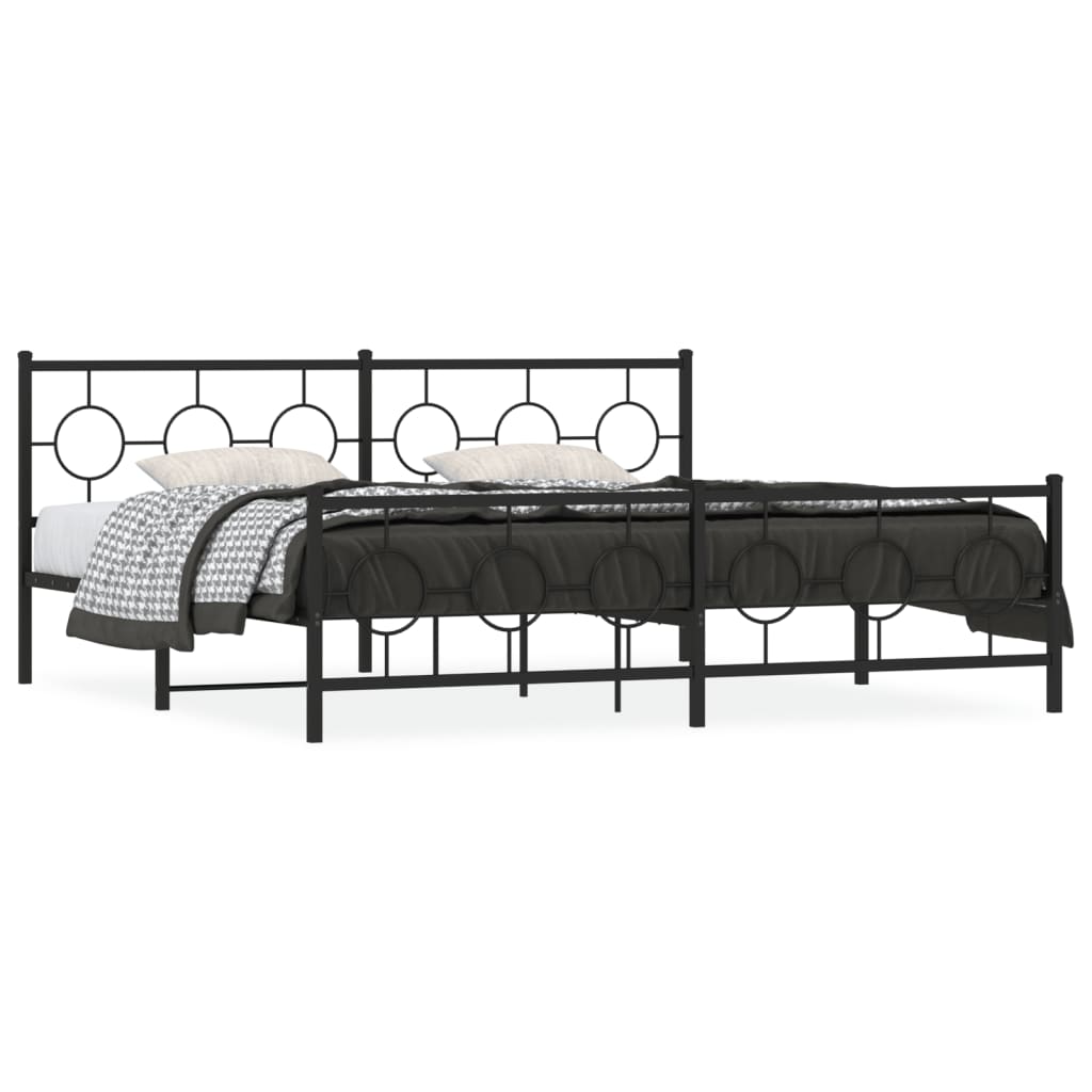 vidaXL Metal Bed Frame without Mattress with Footboard Black 76"x79.9"