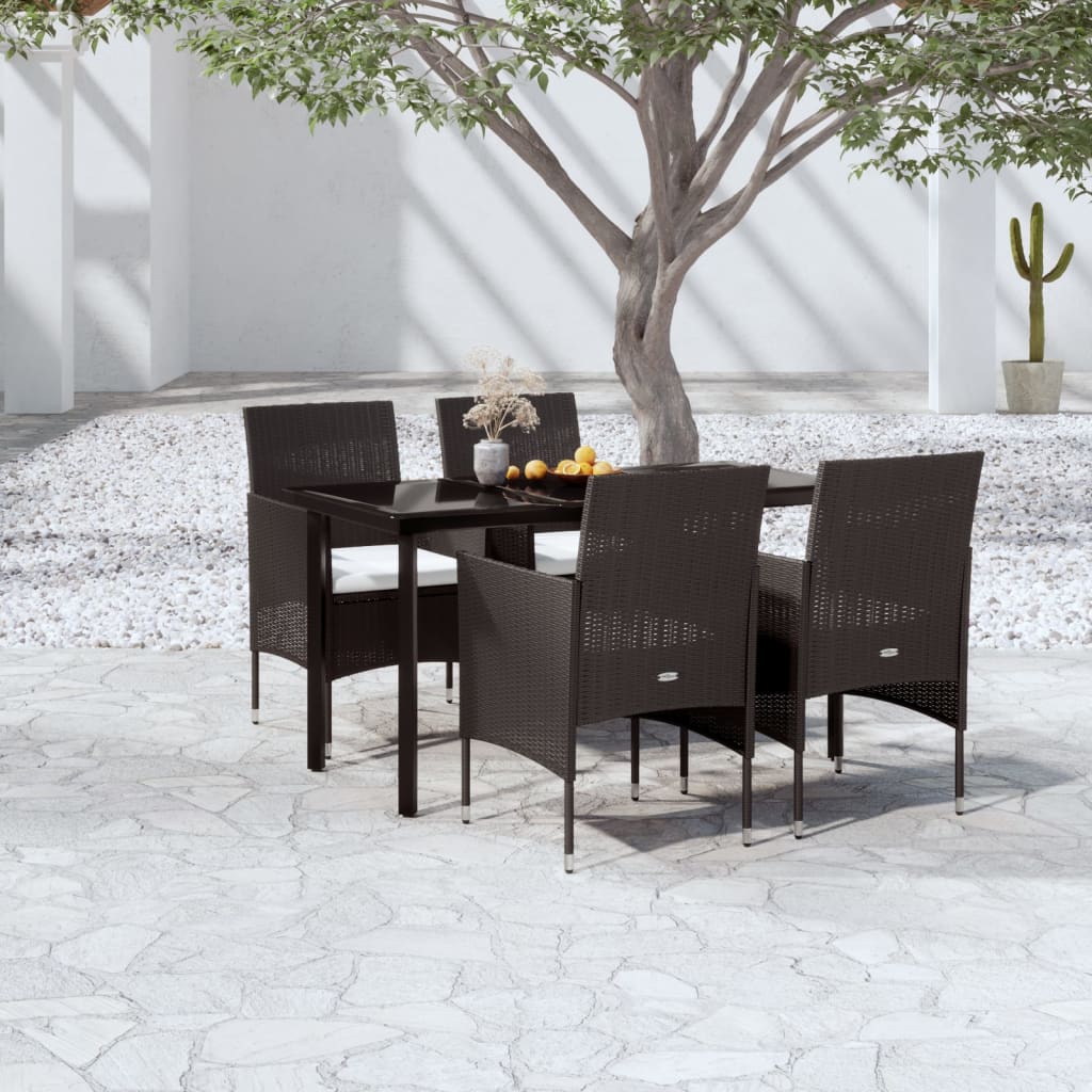 vidaXL 5 Piece Patio Dining Set with Cushions Black