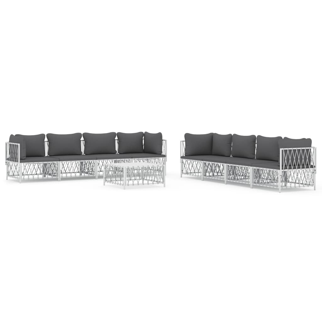 vidaXL 9 Piece Patio Lounge Set with Cushions White Steel