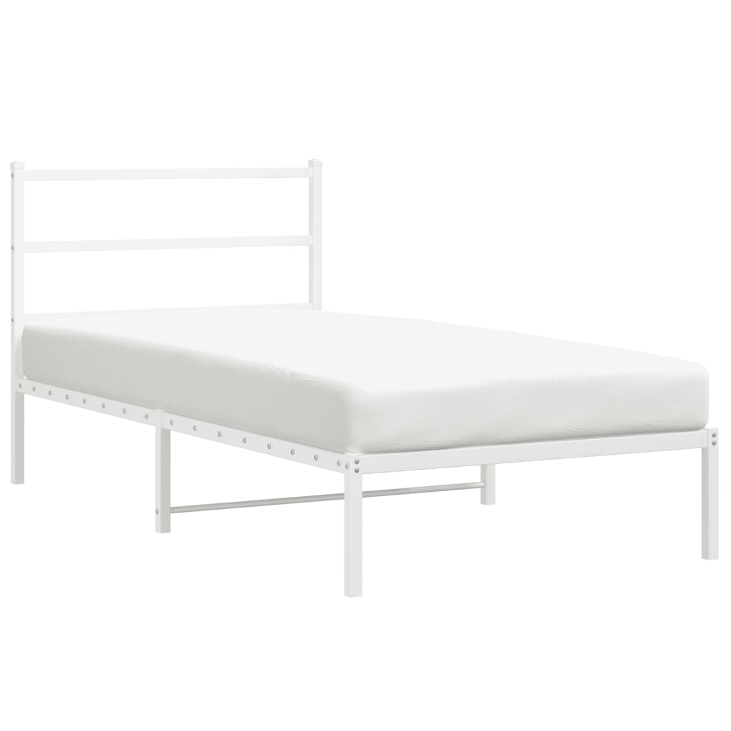 vidaXL Metal Bed Frame with Headboard White 39.4"x78.7"