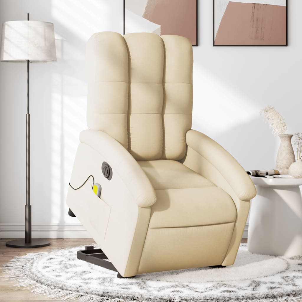 vidaXL Electric Stand up Massage Recliner Chair Cream Fabric