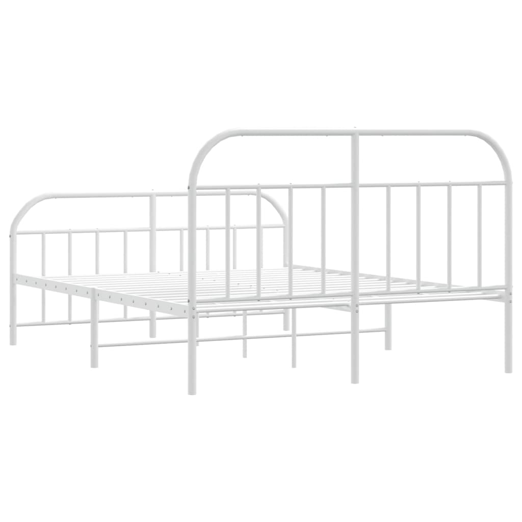 vidaXL Metal Bed Frame without Mattress with Footboard White 53.1"x74.8"