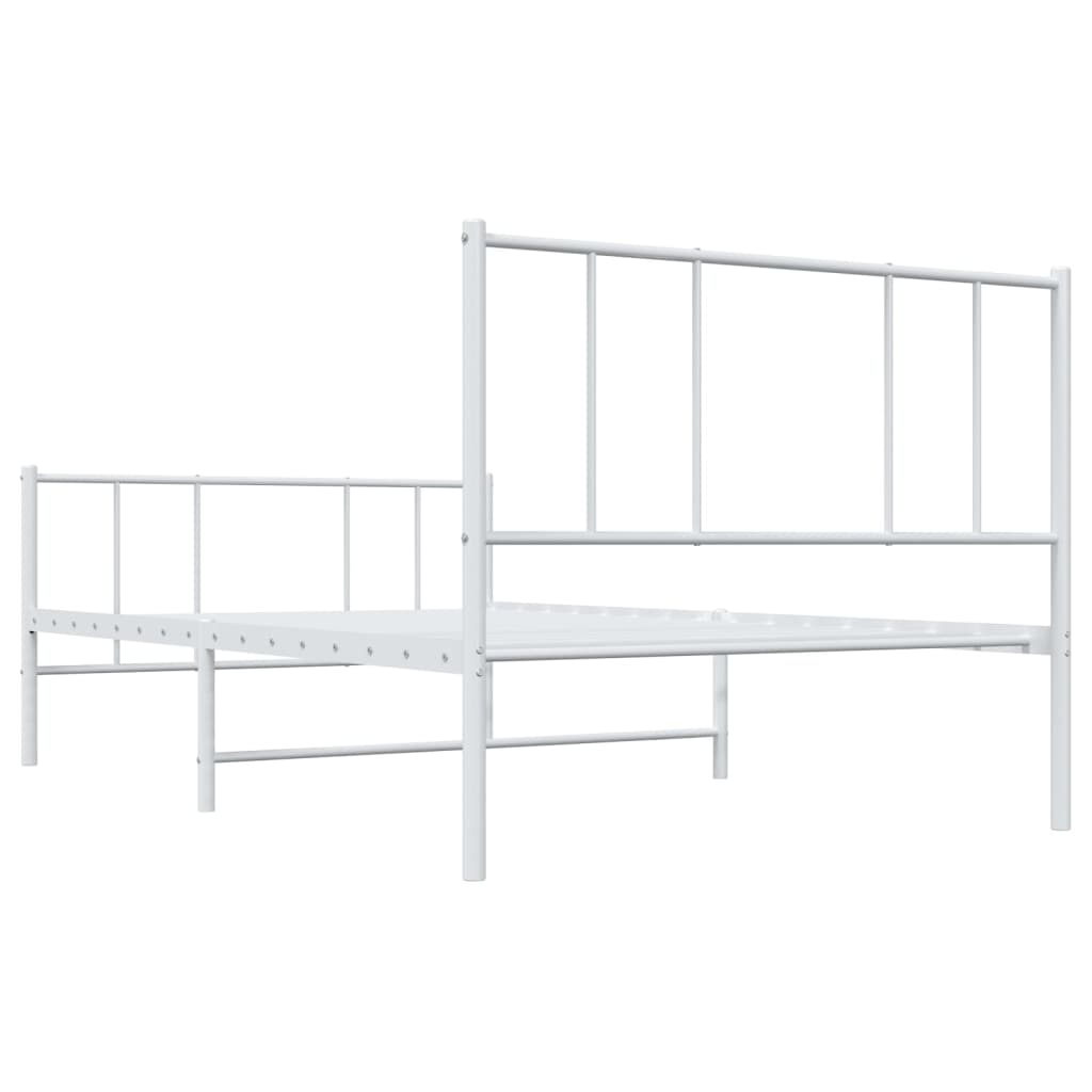 vidaXL Metal Bed Frame with Headboard and Footboard White 39.4"x78.7"