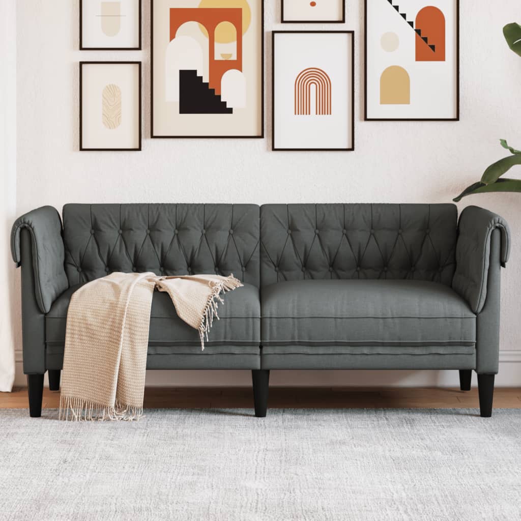 vidaXL Chesterfield Sofa 2-Seater Dark Gray Fabric