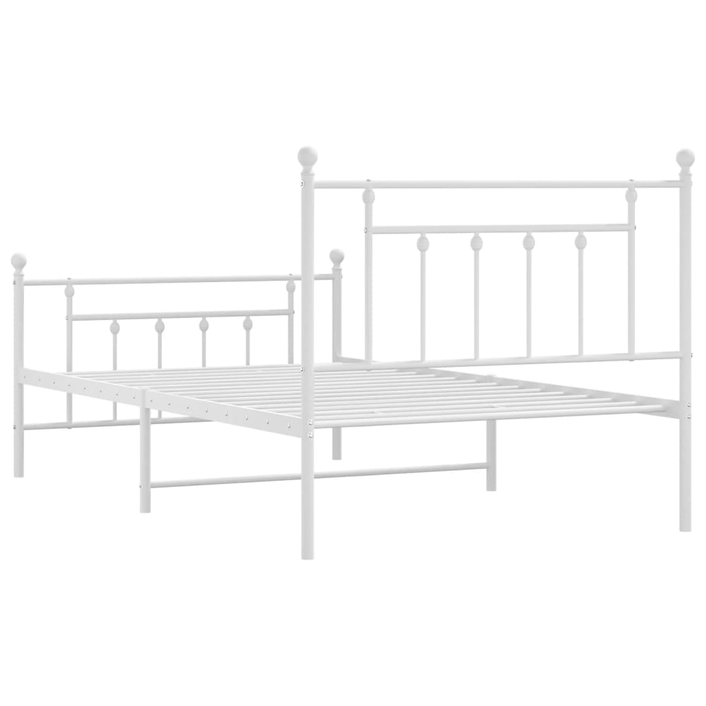 vidaXL Metal Bed Frame without Mattress with Footboard White 39.4"x78.7"