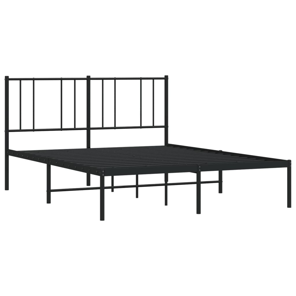 vidaXL Metal Bed Frame with Headboard Black 53.9"x74.8" Full