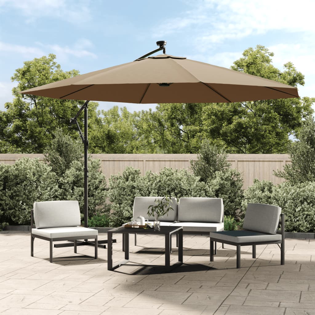 vidaXL Cantilever Garden Parasol with LED Lights and Metal Pole 137.8" Taupe